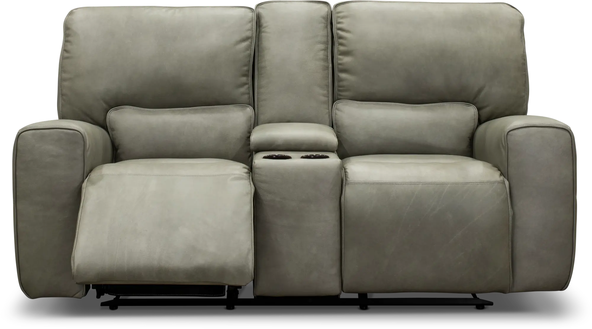 Madrid Gray Leather-Match Power Reclining Loveseat with Console