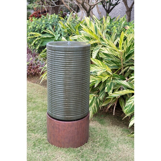 Tall Large Modern Cylinder Ribbed Tower Water Fountain