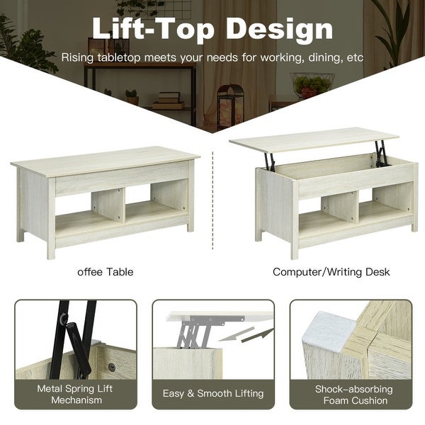 Lift Top Coffee Table with Hidden Storage Compartment and Lower Shelf for Study Room - 43'' x 19'' x 20'' (L x W x H)