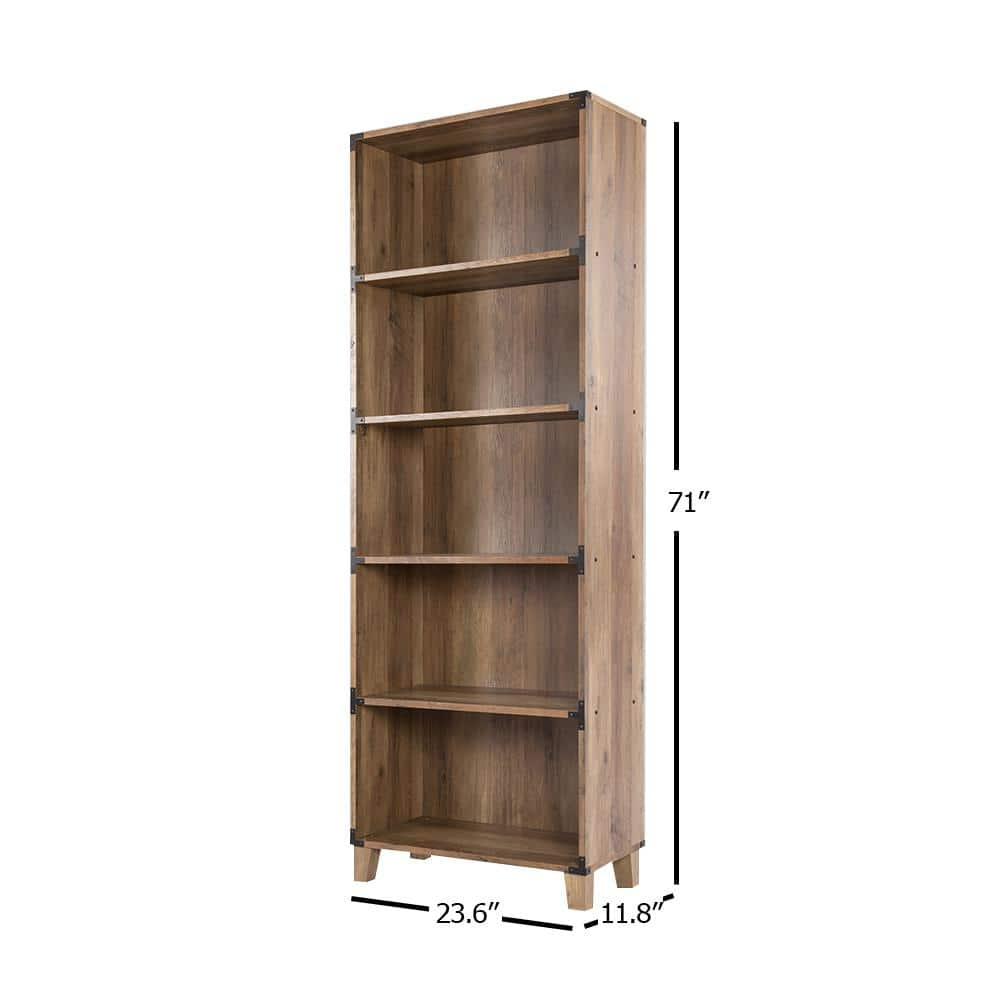 SAINT BIRCH Cambridge 71 in. Rustic Oak 5-Shelf Standard Bookcase SBOF3401BKRO