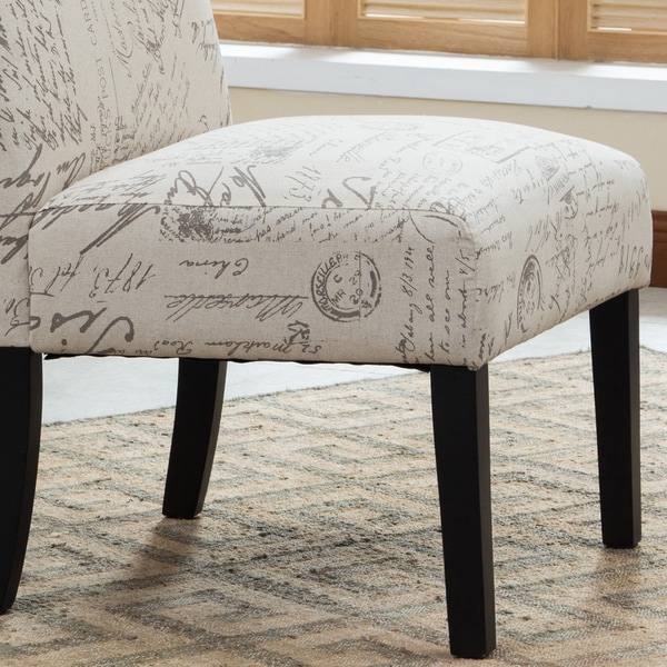 Roundhill Furniture Botticelli English Letter Print Fabric Armless Accent Chair