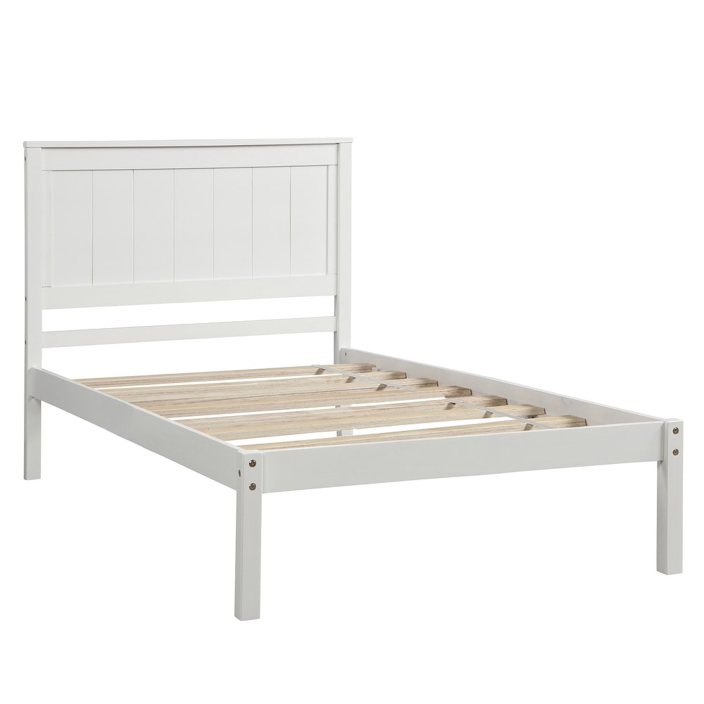 Modern   Rustic Wooden Platform Bed with Headboard  Solid Wood Bedframe with Wood Slat Support  Space Saving/No Box Spring Need