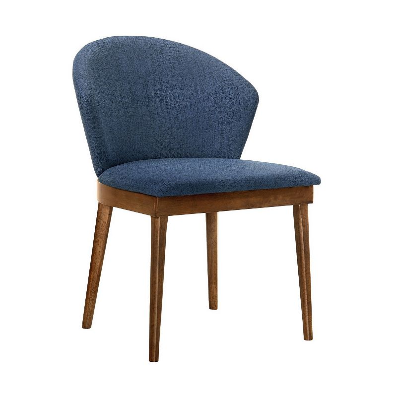 Juno Blue Fabric and Walnut Wood Dining Side Chairs - Set of 2