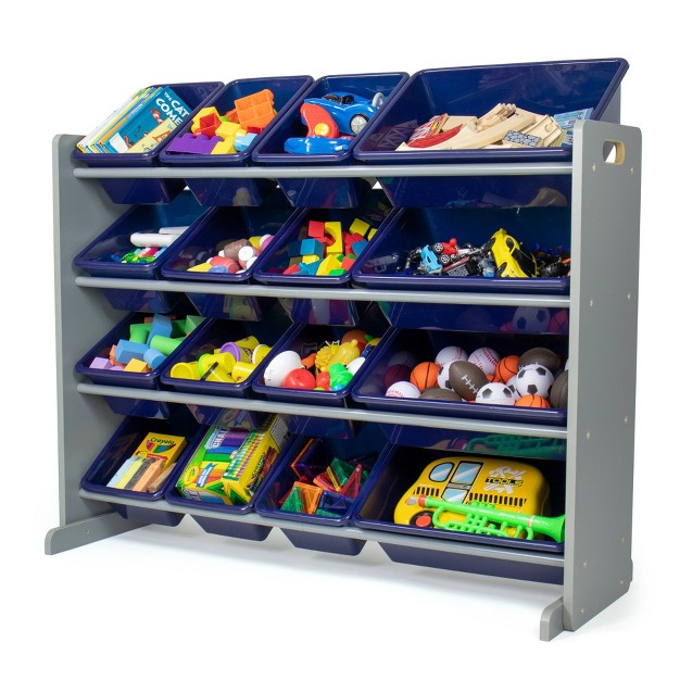 Newport Super Sized Kids x27 Toy Storage Organizer With 16 Storage Bins Navy gray Humble Crew