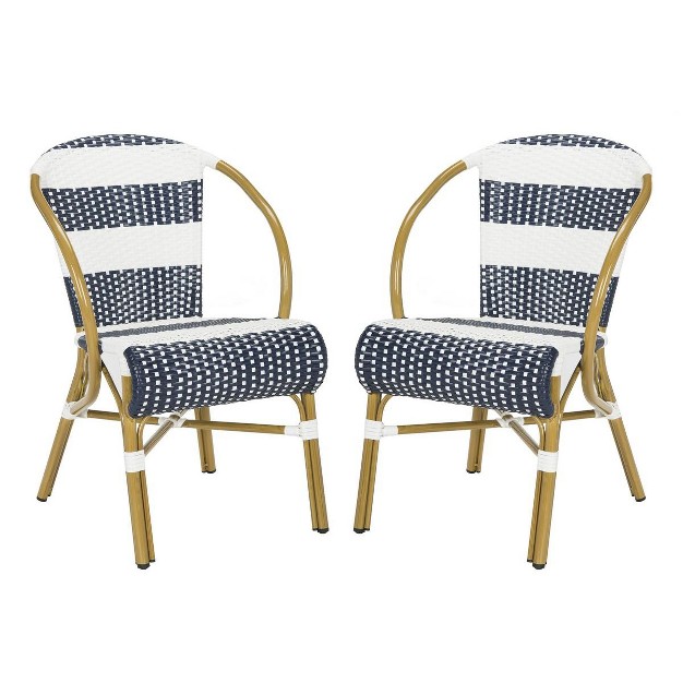 Sarita Striped French Bistro Side Chair set Of 2 Navy white Safavieh