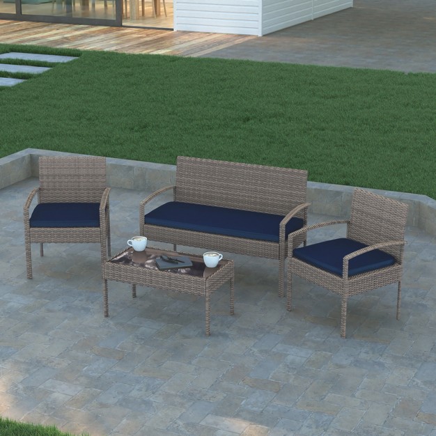 Emma And Oliver 4 Piece Patio Set With Steel Frame And Cushions Outdoor Seating