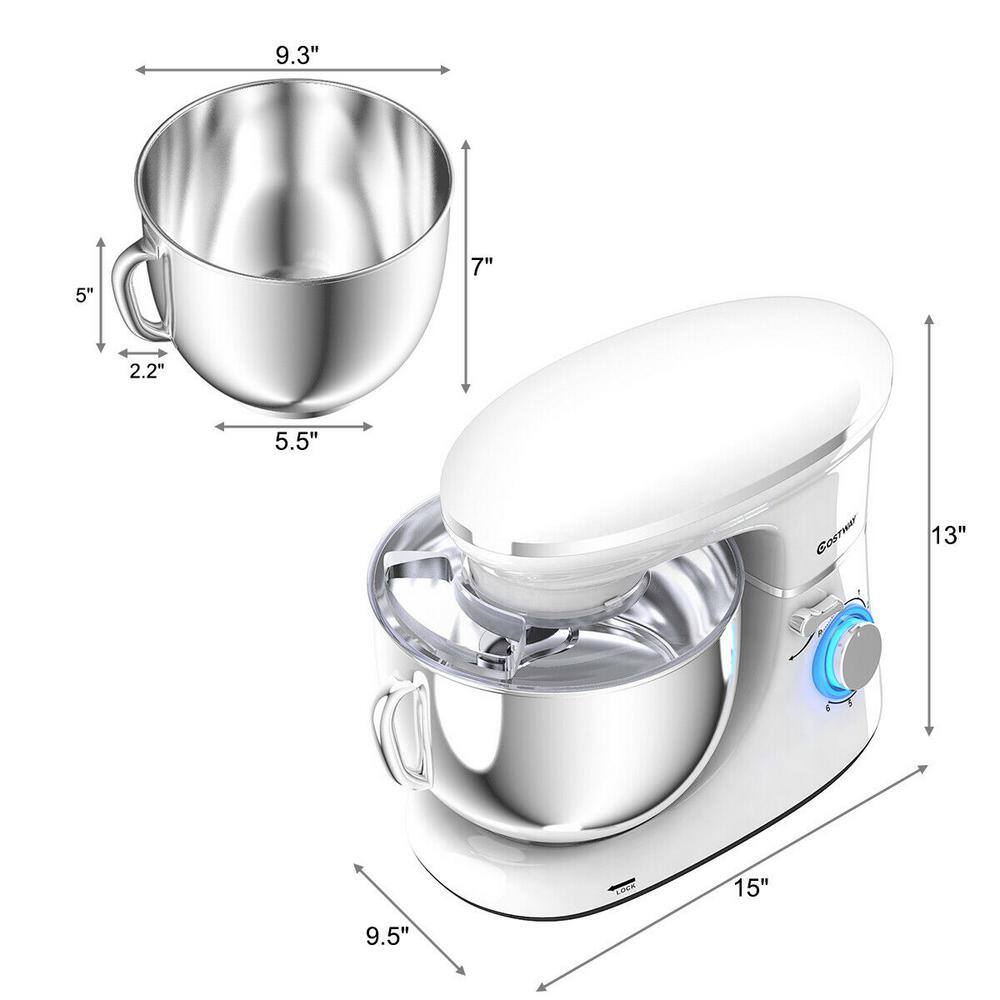 Costway 660W 6.3 qt. . 6-Speed White Stainless Steel Stand Mixer with Dough Hook EP24664WH