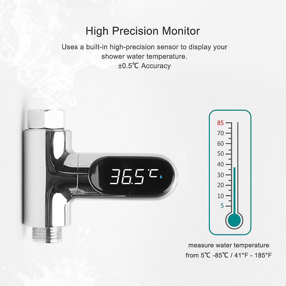 Led Display Water Meter Digital Shower Thermometer Bath Temperature Monitor Water-temperature Measuring Instrument With 5~85 Range / High Accuracy Sho