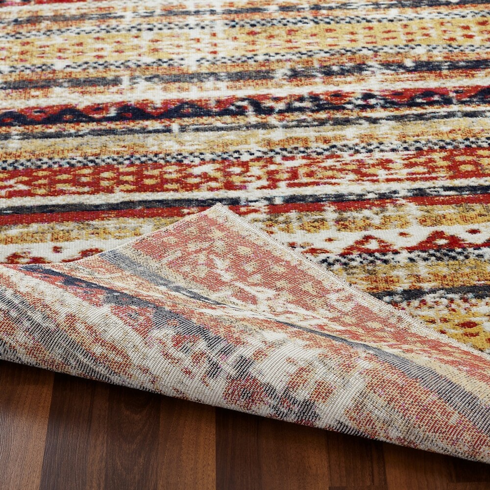 Porch   Den Pommel Distressed Red/Gold Striped Indoor/ Outdoor Area Rug