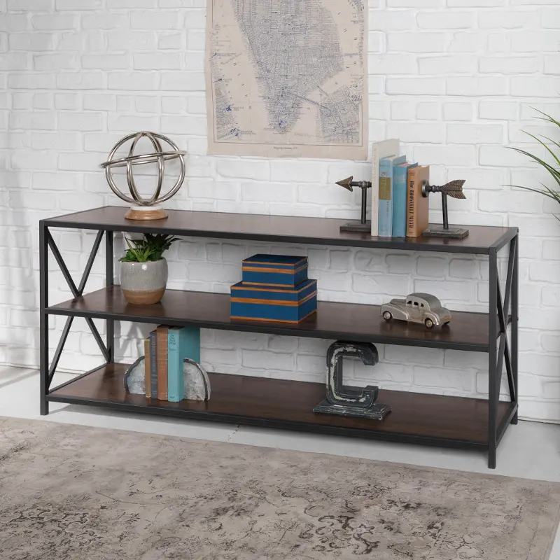 Dark Walnut Industrial Sofa Table - Walker Edison