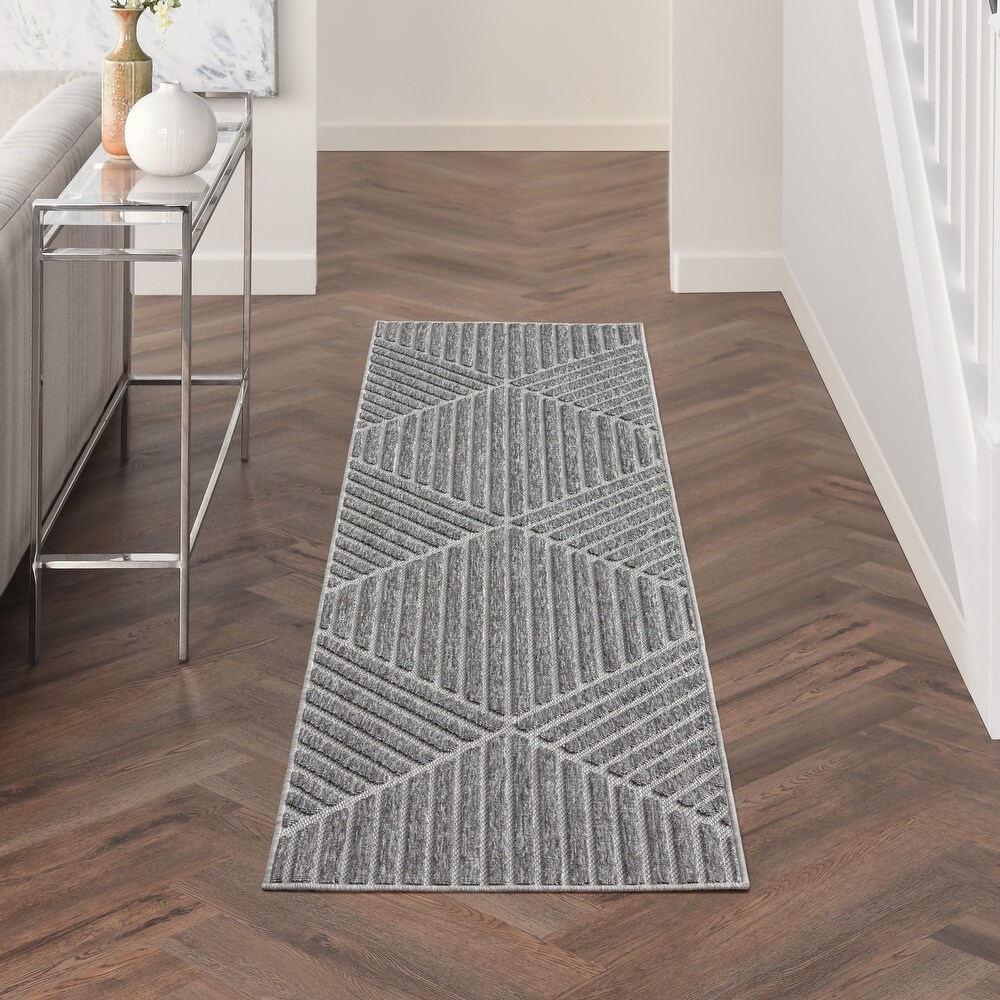 Nourison Palamos Textured Geometric Stripes Indoor/ Outdoor Area Rug