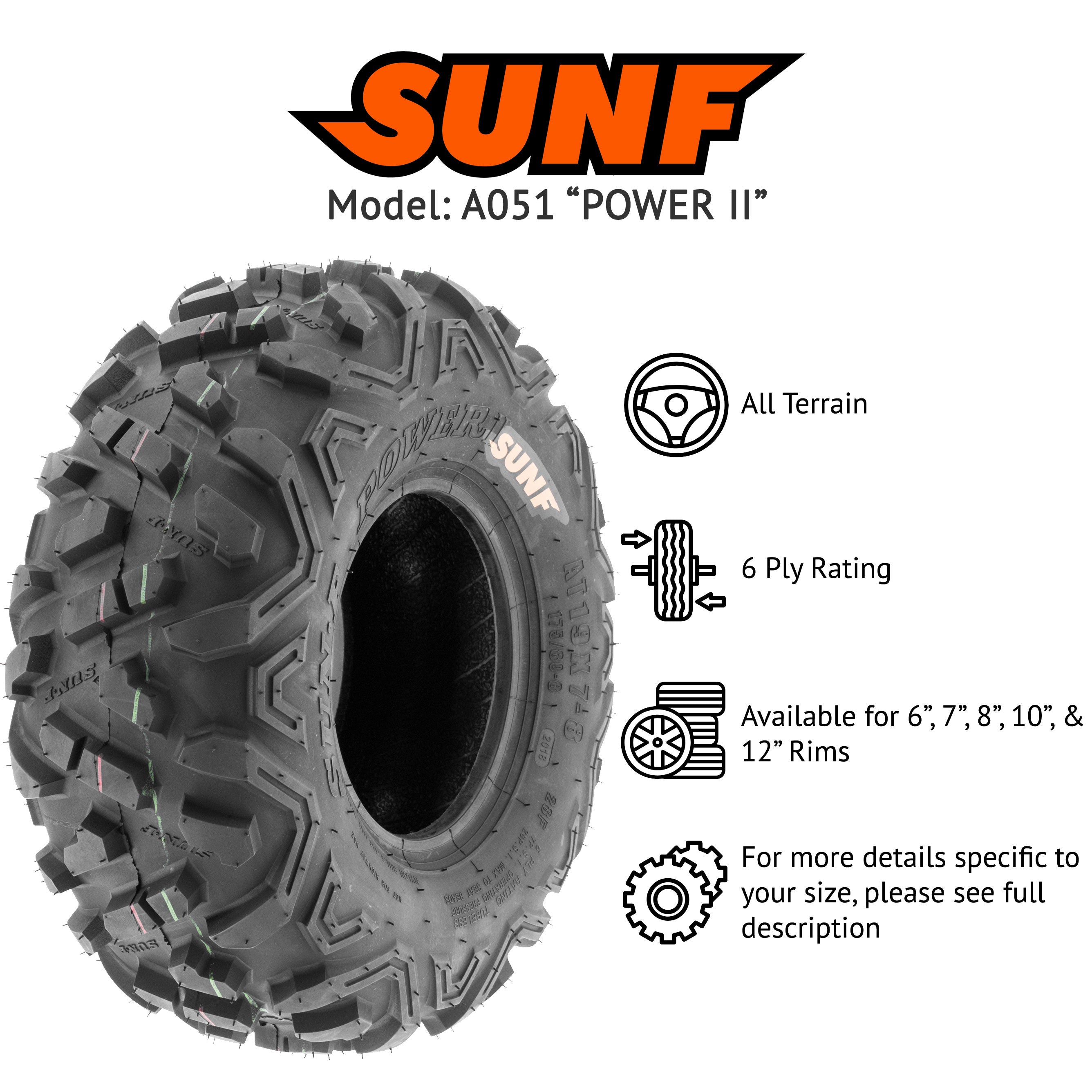 SunF 22x10-9 22x10x9 ATV UTV All Terrain AT Tire 6 PR A051 (Single)