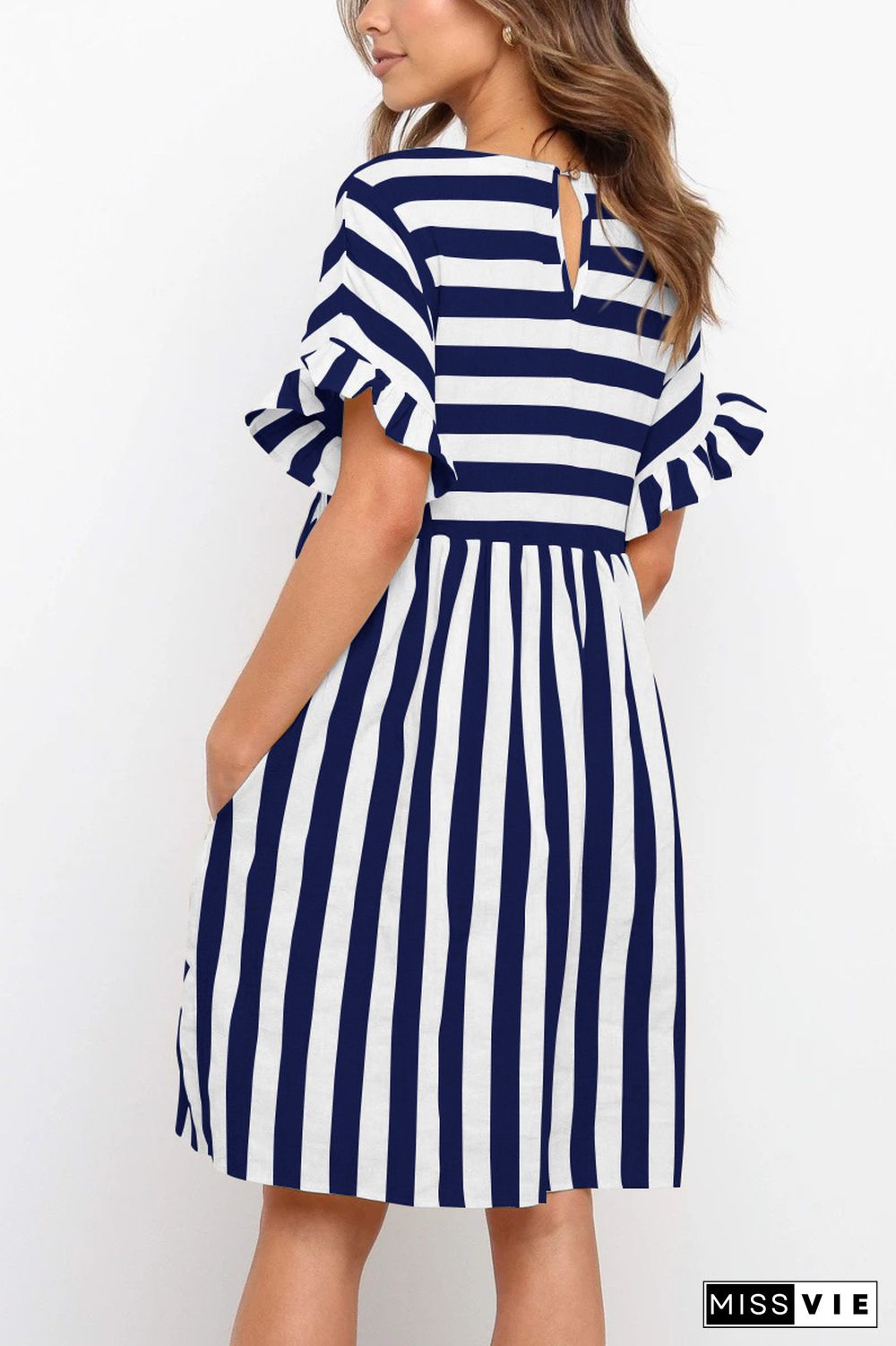 KarliDress Flounces Short Sleeved Stripes Mini Dress P12547