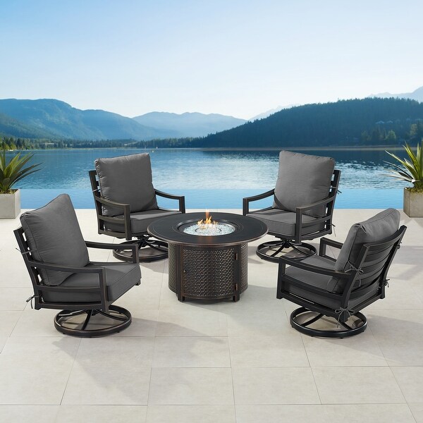 Black Aluminum Fire Table Set with Four Club Chairs