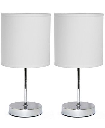 All The Rages Simple Designs Chrome Mini Basic Table Lamp with Fabric Shade 2 Pack Set