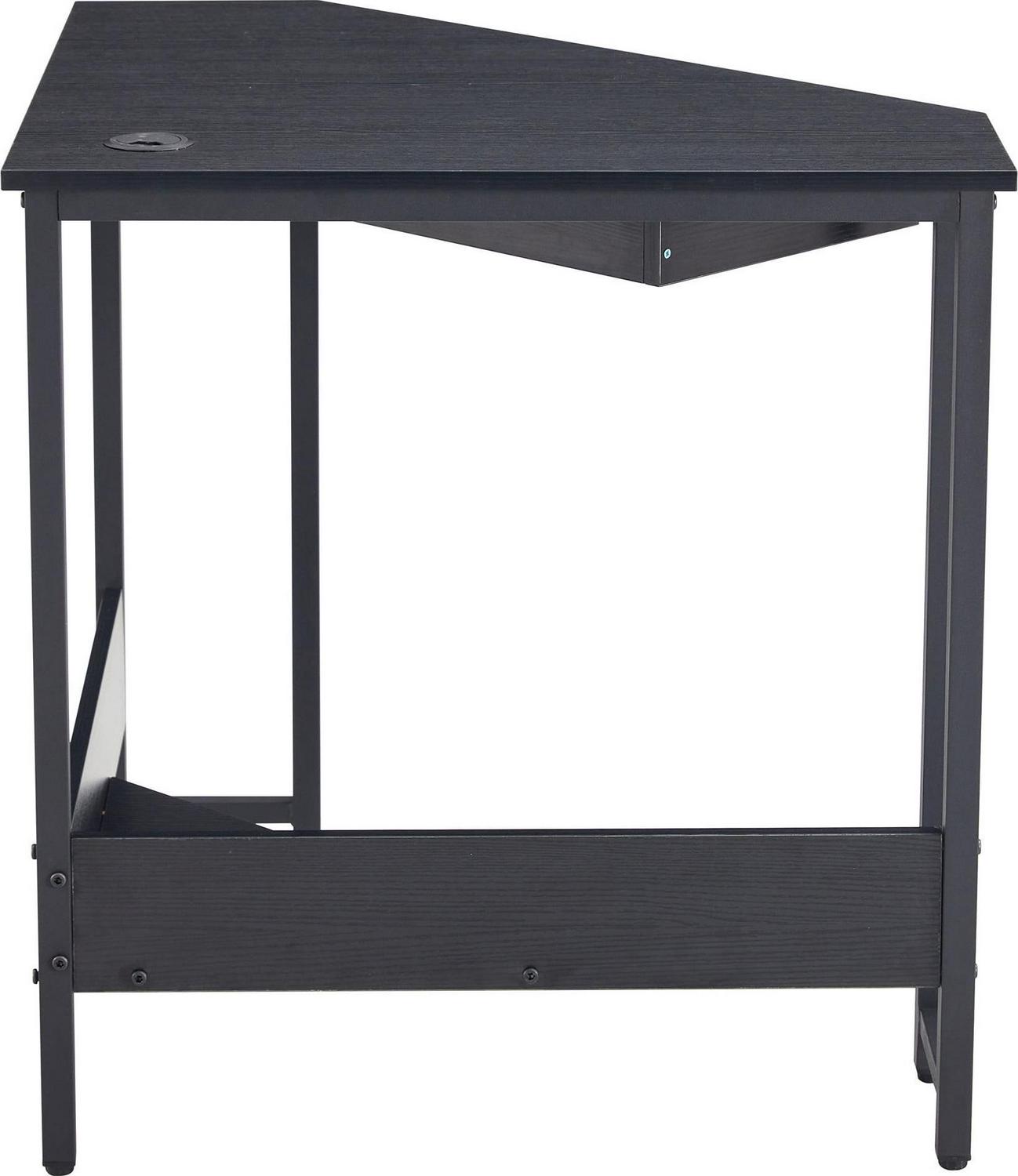 Aukfa Triangle Corner Desk- Wall Computer Desk with Keyboard Tray and Storage Shelves- Black