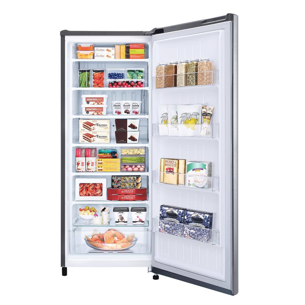 LG 20 in. W. 6 cu. ft. Single Door Upright Freezer with Direct Cooling in Platinum Silver LROFC0605V