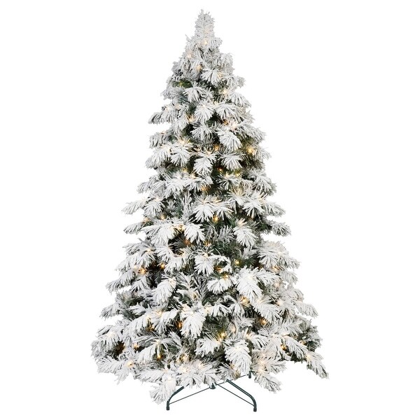 5ft8ft PVC Automatic Flocked Christmas Tree with Steel Wire Frame and BuiltIn Warm White LED Lights