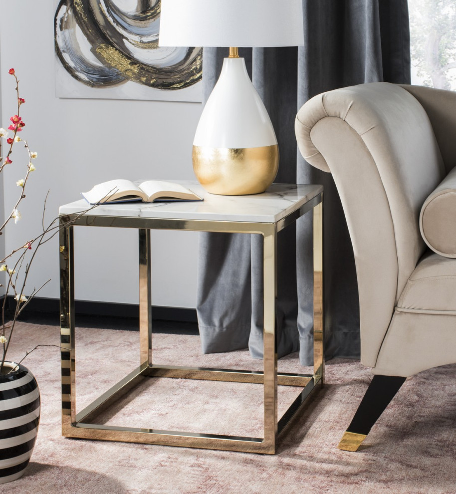 Rocky Square End Table  White Marble/Brass   Contemporary   Side Tables And End Tables   by Rustic Home Furniture Deco  Houzz