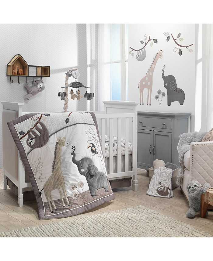 Lambs and Ivy Baby Jungle Animals 4-Piece Gray White Taupe Crib Bedding Set