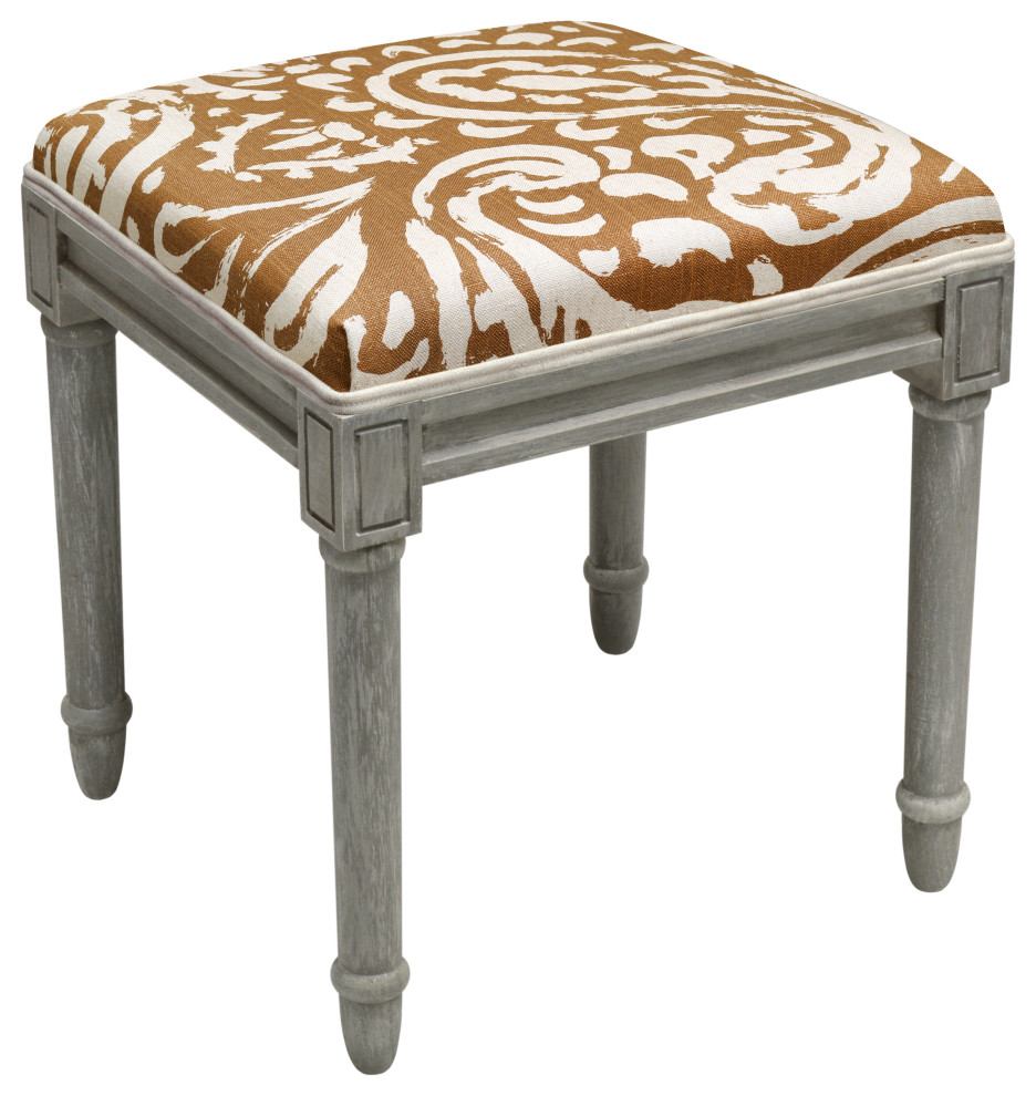 Paisley Grey  Linen Upholstered Vanity Stool   French Country   Vanity Stools And Benches   by 123 Creations  Houzz