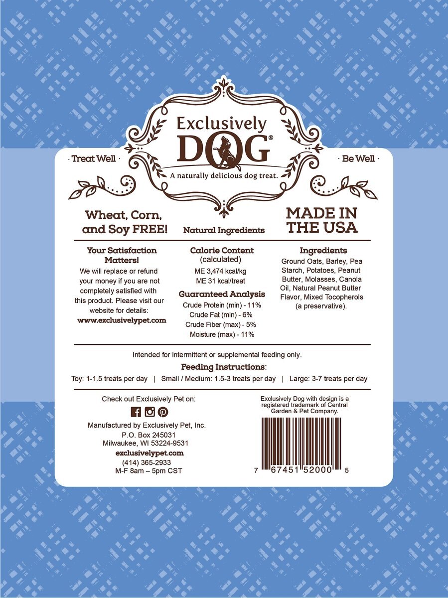 Exclusively Dog Boho Biscuits Well-Balanced Waffles Peanut Butter Flavor Dog Treats， 8-oz bag