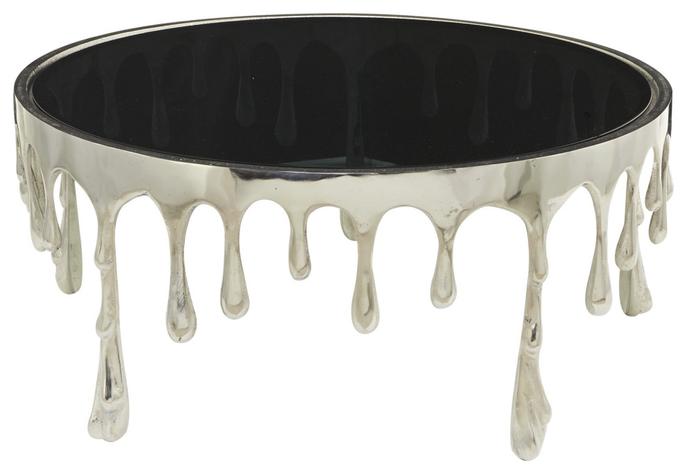 Contemporary Coffee Table  Melting Design With Tempered Glass Top  Silver Finish   Contemporary   Coffee Tables   by Declusia  Houzz