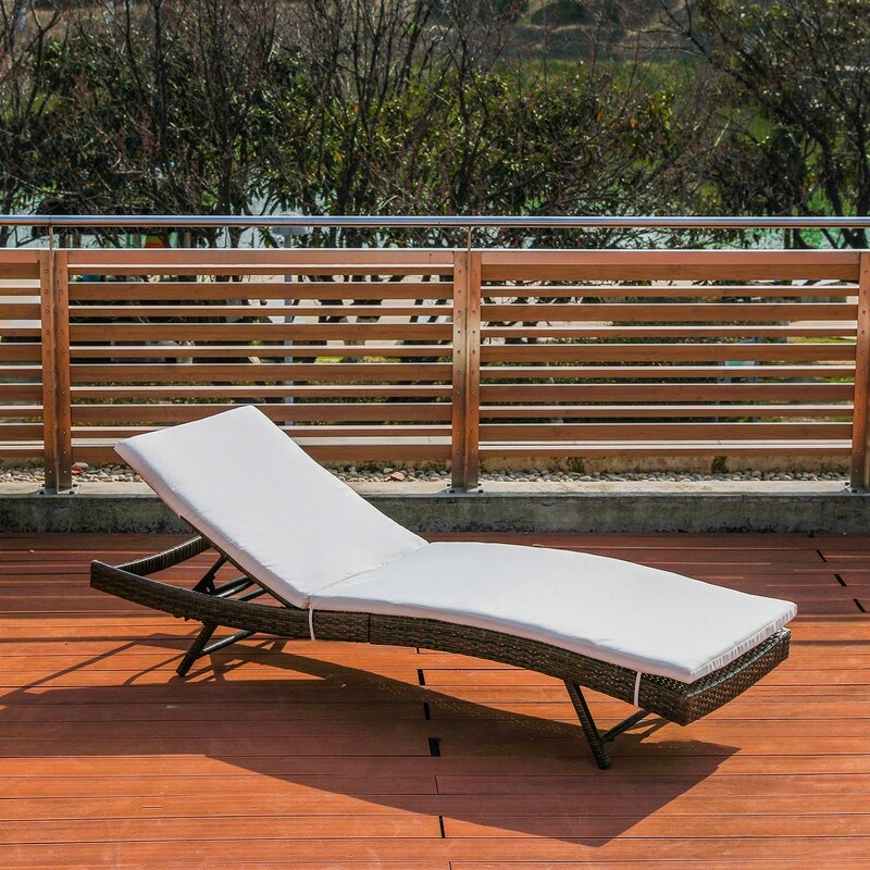 YUKOOL  weather Wicker Patio Lounge Chaise with Removable Thick Cushion Lounge Chair with 5 position Adjustable Backrest