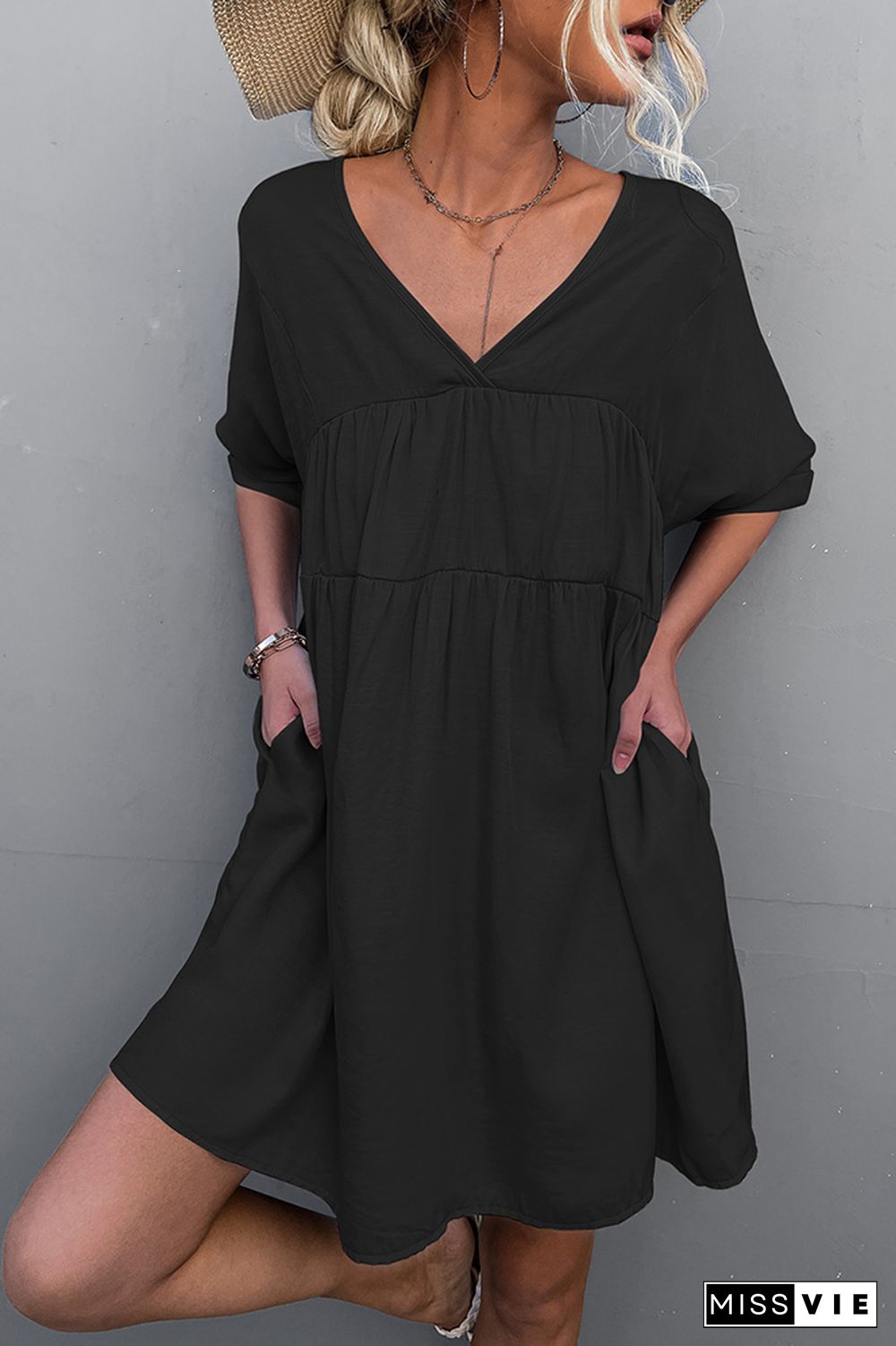 Loose V Neck Short Sleeves Dress Wholesale