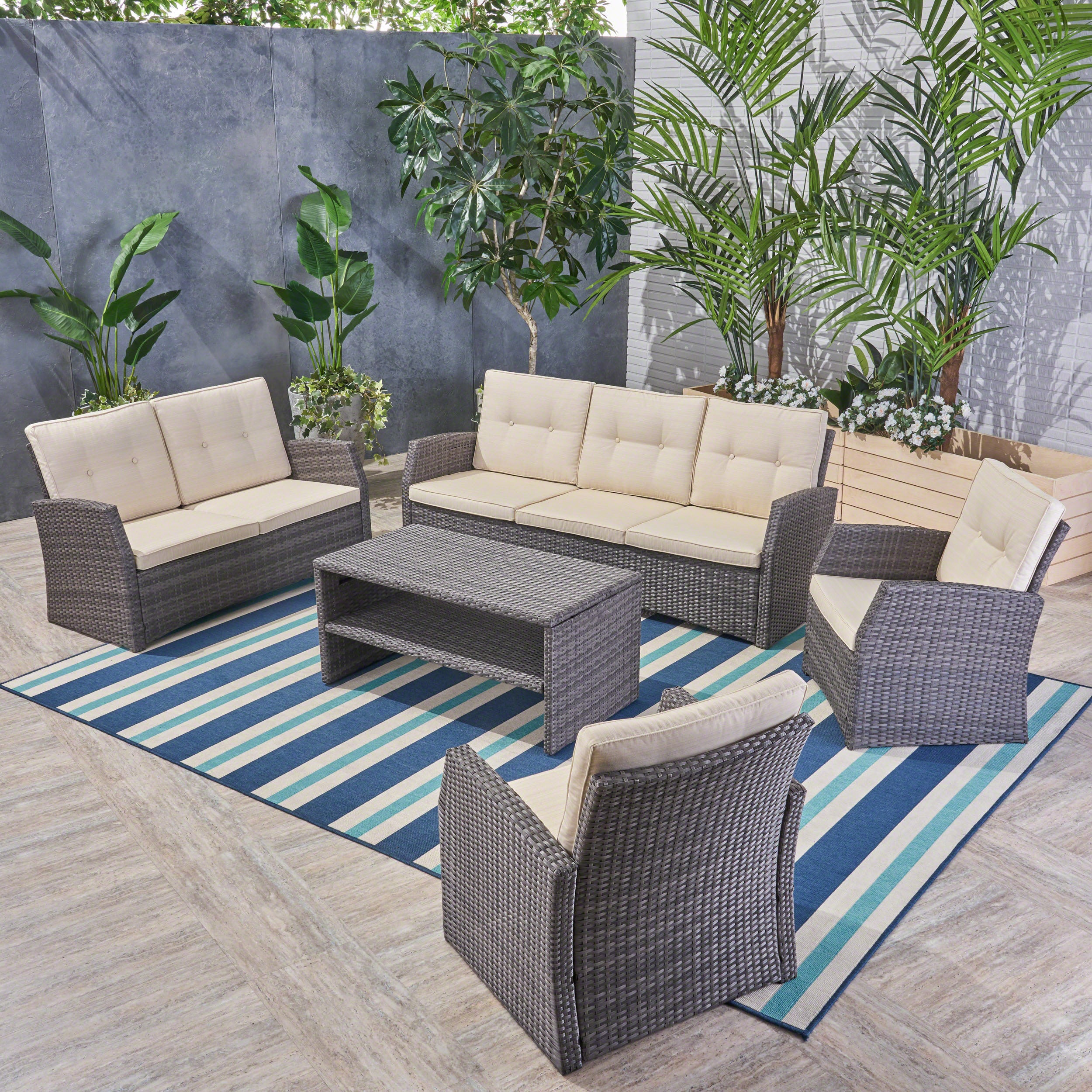 Roswell Outdoor 7 Seater Wicker Chat Set