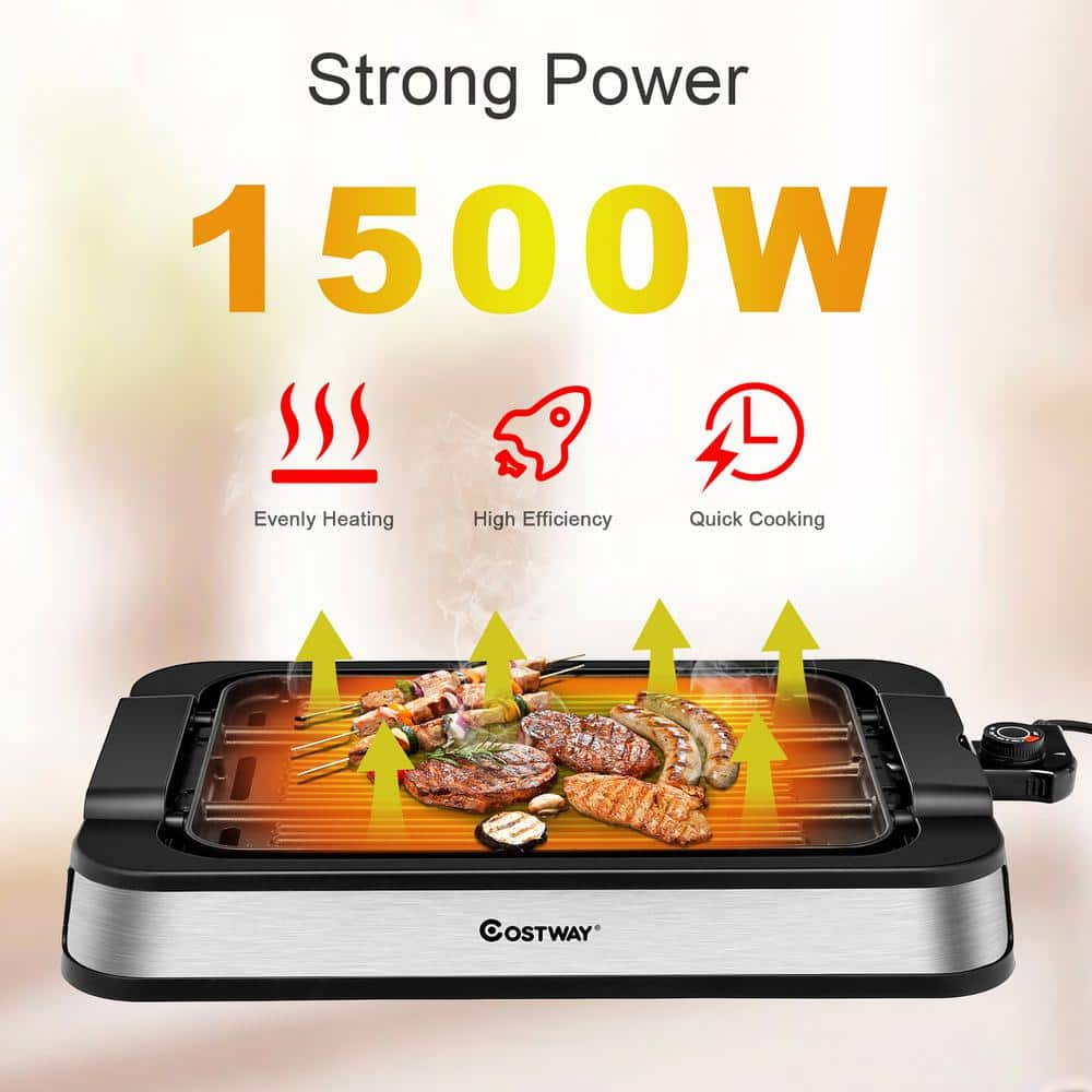 Costway 270 sq. in. 1500-Watt Stainless Steel Smokeless Indoor Grill Electric Griddle with Non-stick Cooking Plate EP24926US