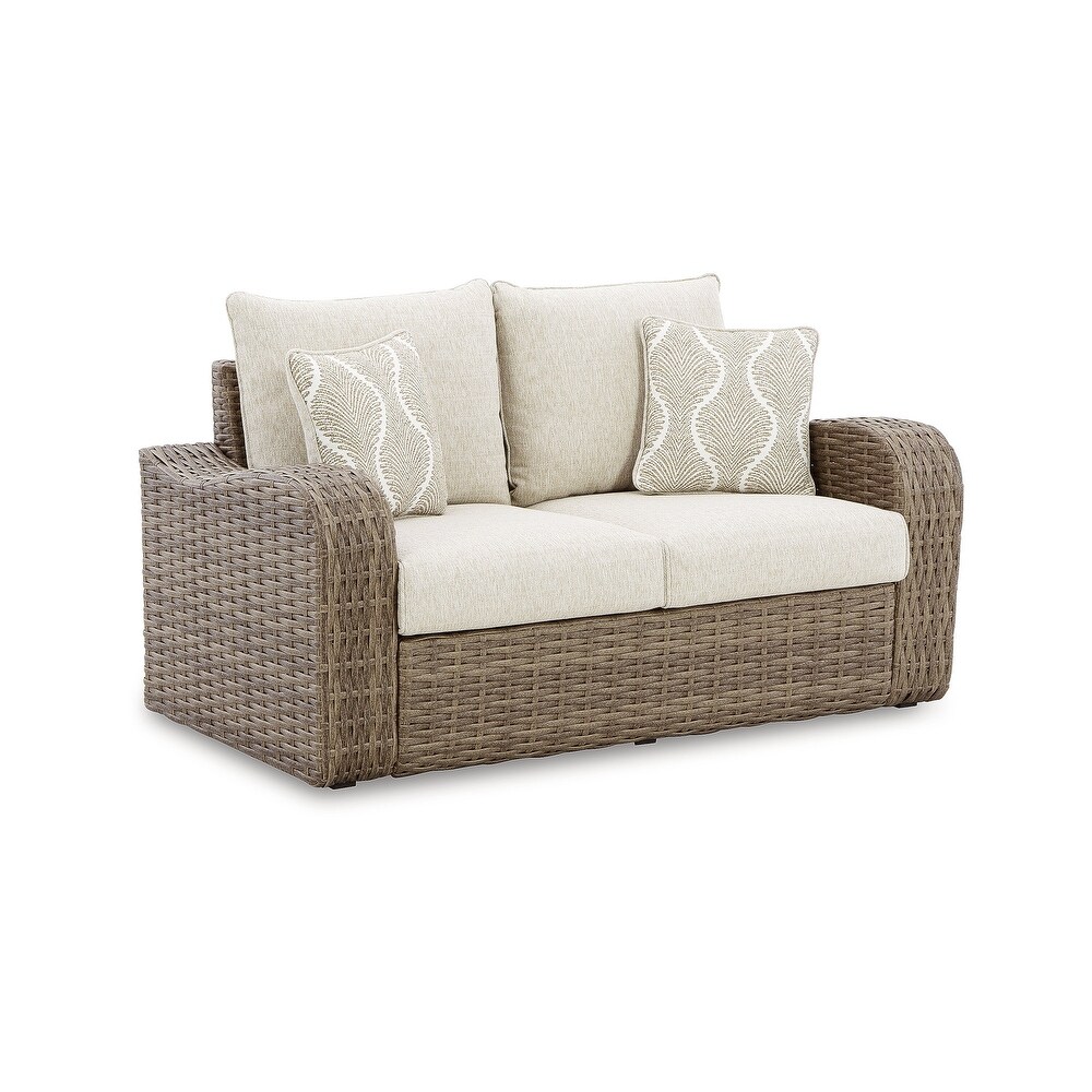 Signature Design by Ashley Sandy Bloom Brown/Beige Outdoor Loveseat with Cushion   62\