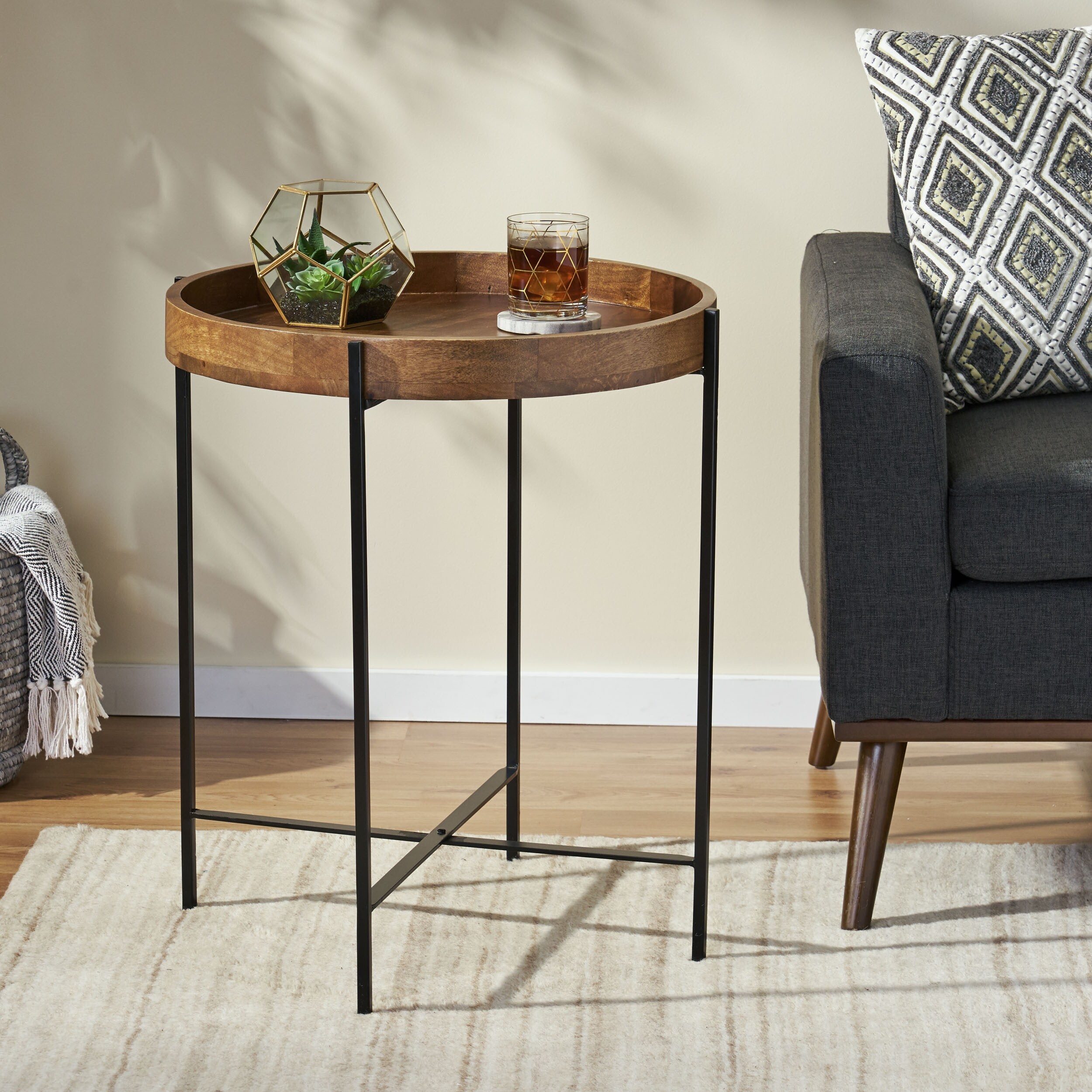 Tift Handcrafted Modern Industrial Mango Wood Folding Tray Top Side Table by Christopher Knight Home