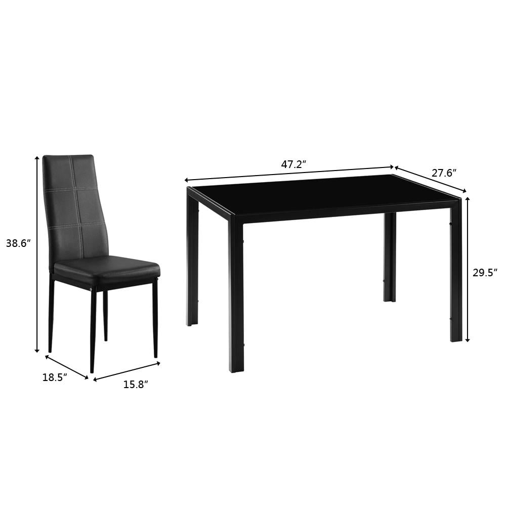 Ktaxon 5 Pieces Dining Room Set Tempered Glass Dining Table with 4 Chairs Dining Room Kitchen Furniture Black