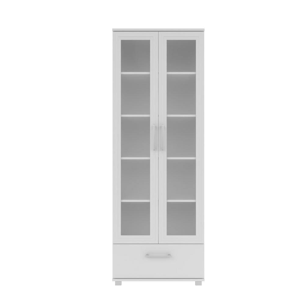 Manhattan Comfort Serra 71.85 in. White Faux Wood 5-shelf Standard Bookcase with Glass Door 75AMC6