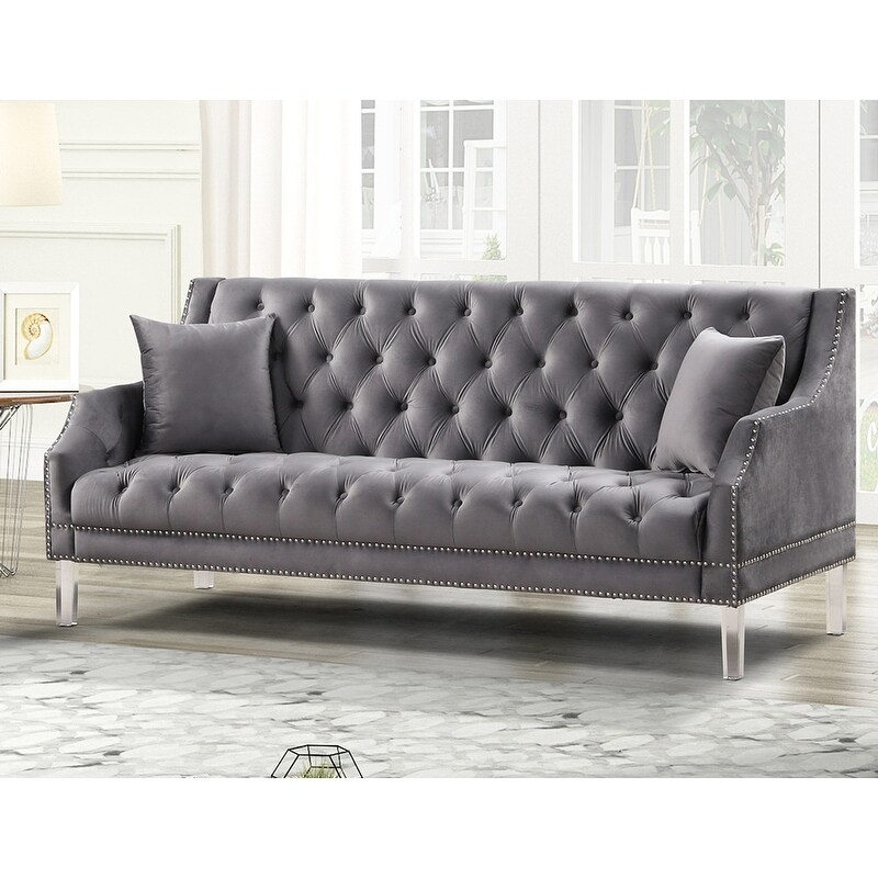 Best Master Furniture 2 Pieces Tufted Velvet Silver Nailhead Set