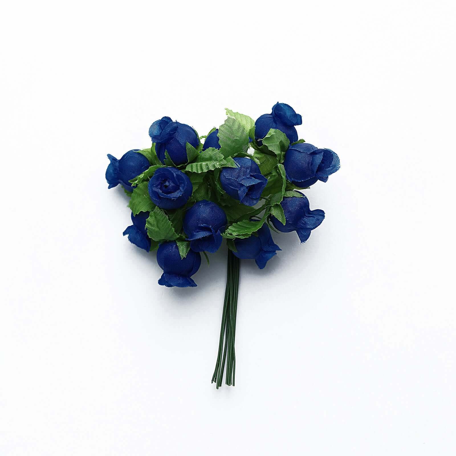 144 Pcs Royal Blue Wired Rose Flowers For Bridal Bouquet Craft Embellishment