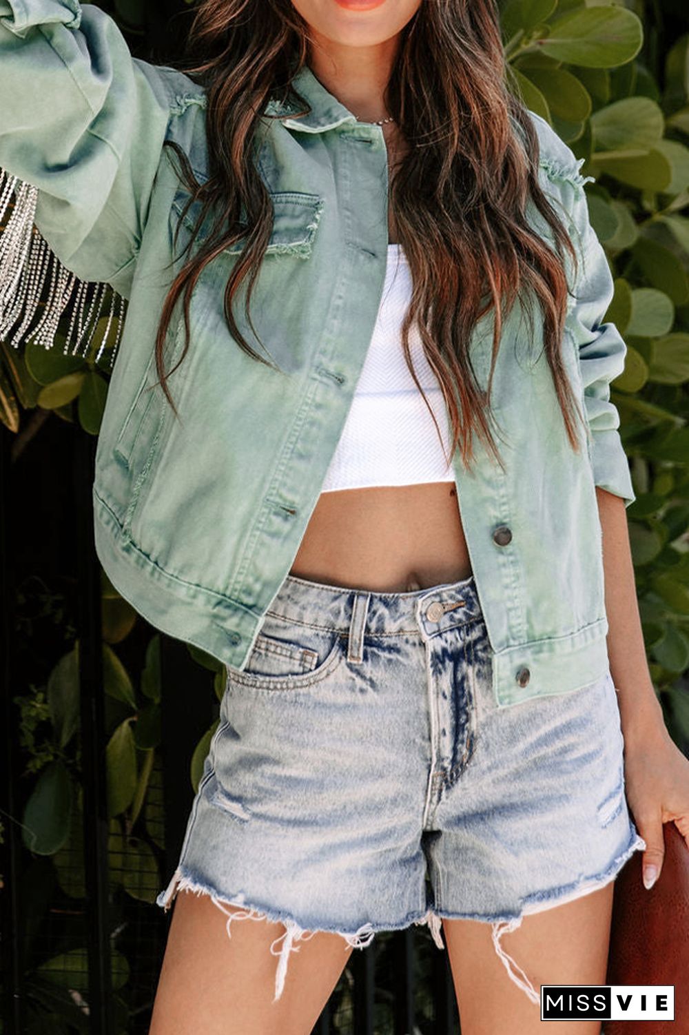 Distressed Chains Tassle Ripped Denim Jacket