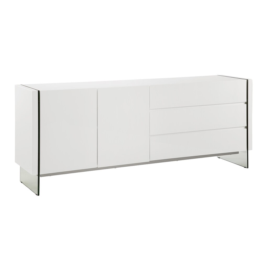 IL VETRO buffet server in high gloss white lacquer with clear glass.