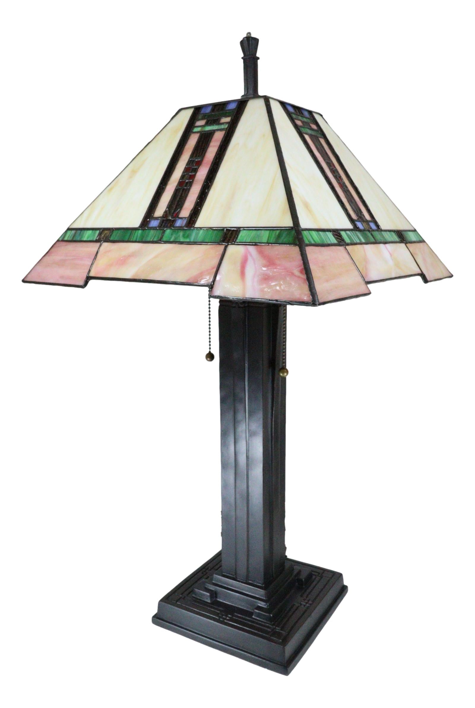 Louis  Mission Style Geometric Vectors Stained Glass Shade Table Lamp