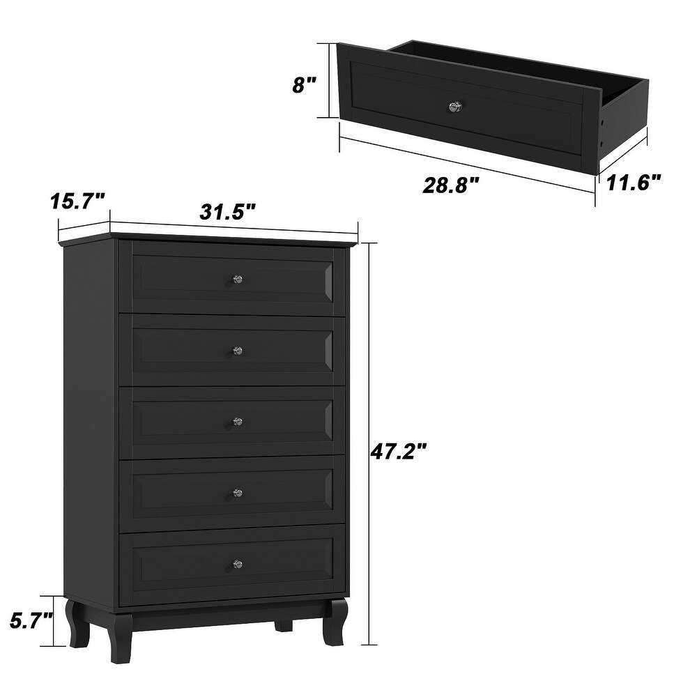 Modern Dresser Storage Chest with 5 Drawers Console Table(BlACK/WHITE)