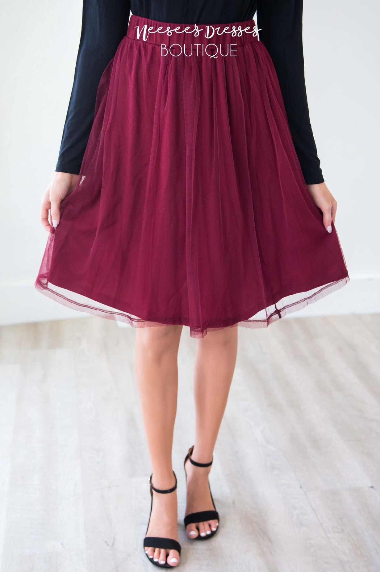 Burgundy Tulle Aline Skirt