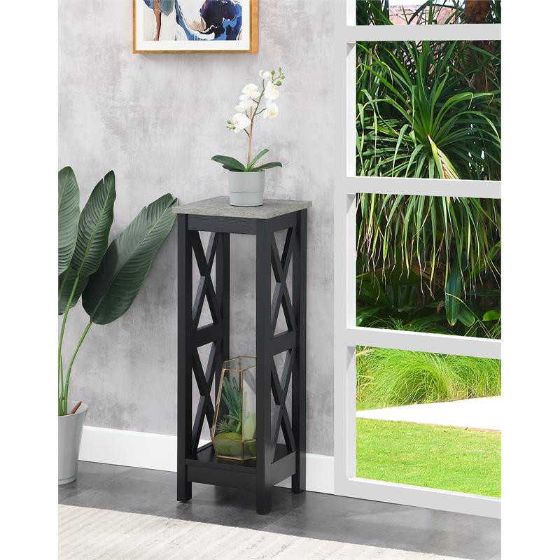 Convenience Concepts Oxford Tall Plant Stand in Black Wood and Faux Cement Top   Transitional   Plant Stands And Telephone Tables   by Homesquare  Houzz