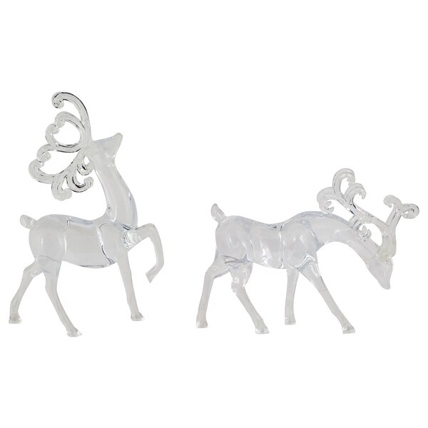 Set of 2 Clear Standing Reindeer Christmas Figurines 9.25Inch