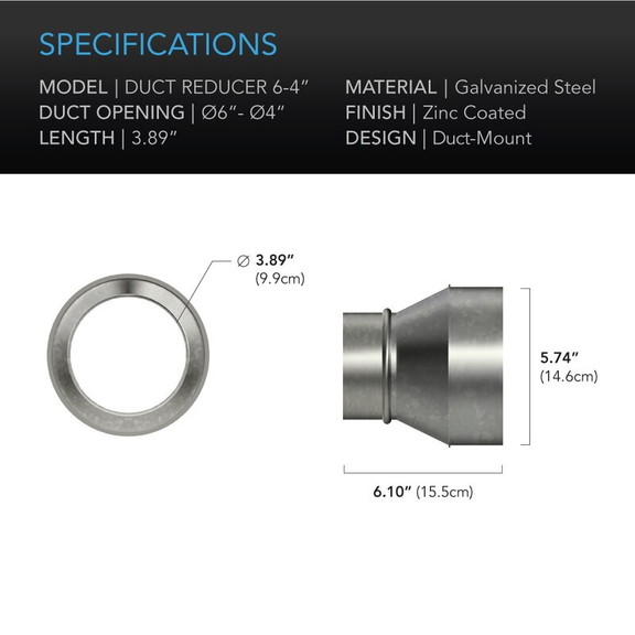 AC Infinity Duct Reducer  6 Inch to 4 Inch Adapter...