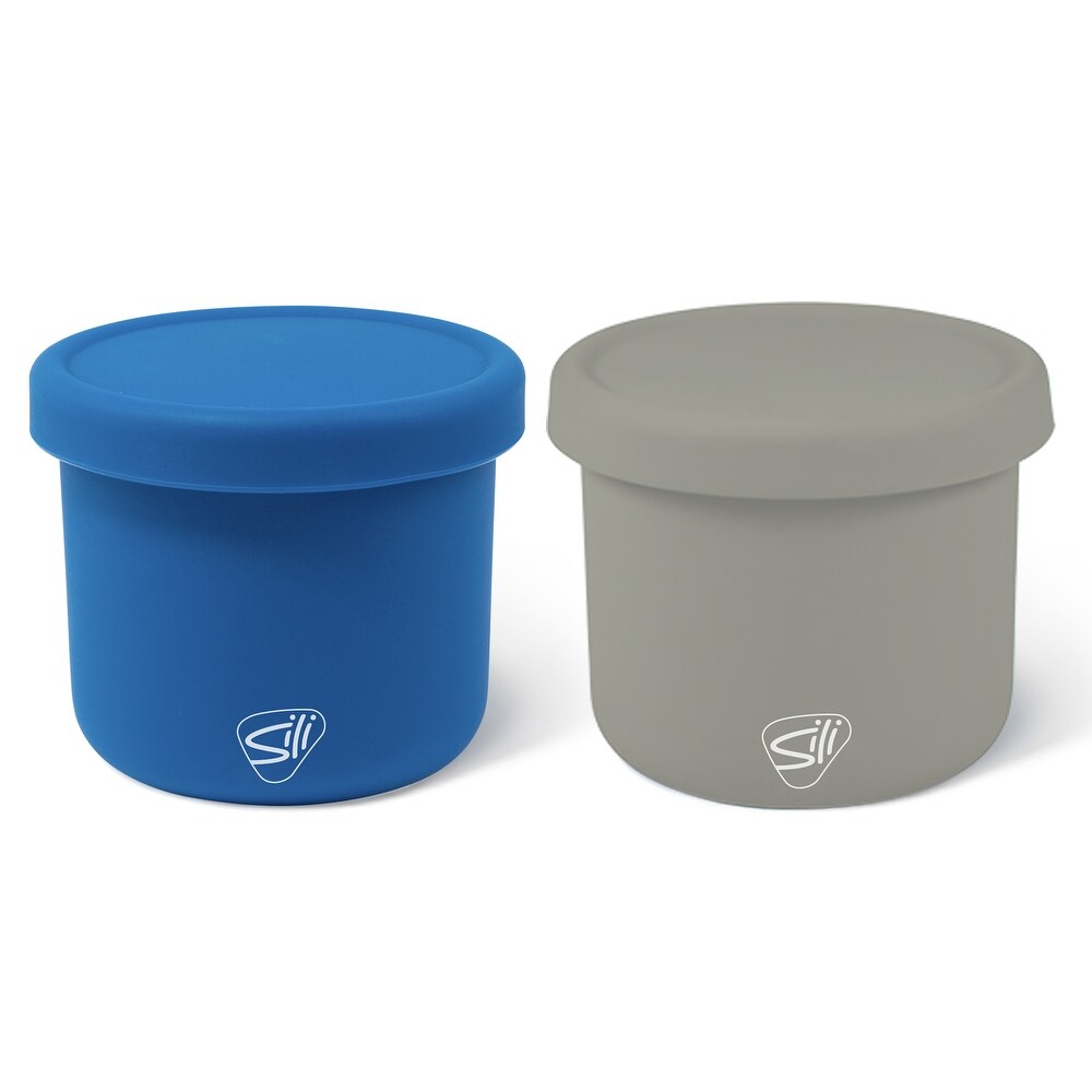 Silipint: Silicone 10oz Lidded Bowls: 2 Pack: Deep Pool   Moonstone   Unbreakable Flexible  Microwave Oven Dishwasher   Multi