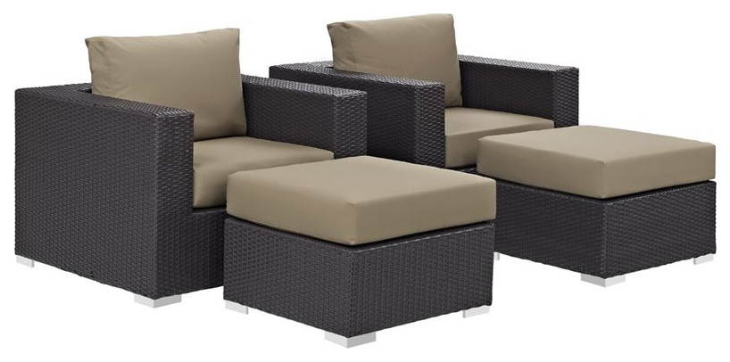 Modway Convene 4 Piece Aluminum and Rattan Patio Sectional Set in Espresso/Beige   Tropical   Outdoor Lounge Chairs   by Homesquare  Houzz