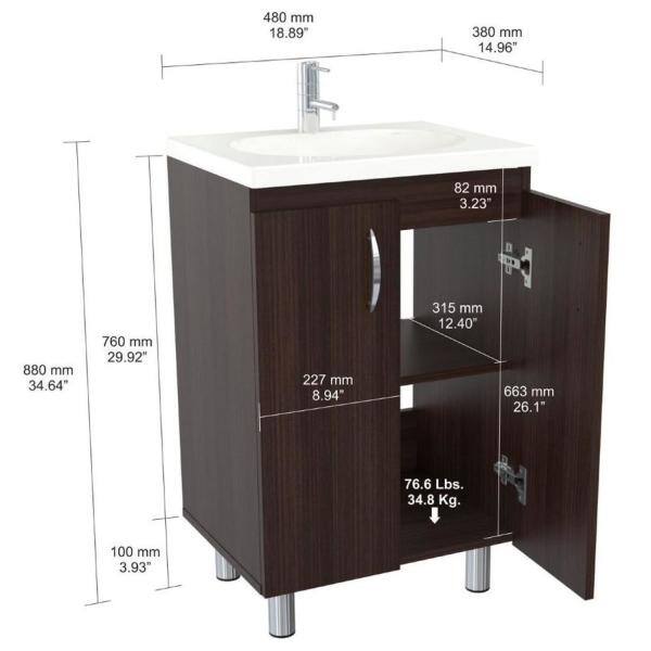 Inval 18.89 in. W x 14.96 in. D Bathroom Vanity in Espresso-Wengue with White Vanity Top and White Basin GBP-028