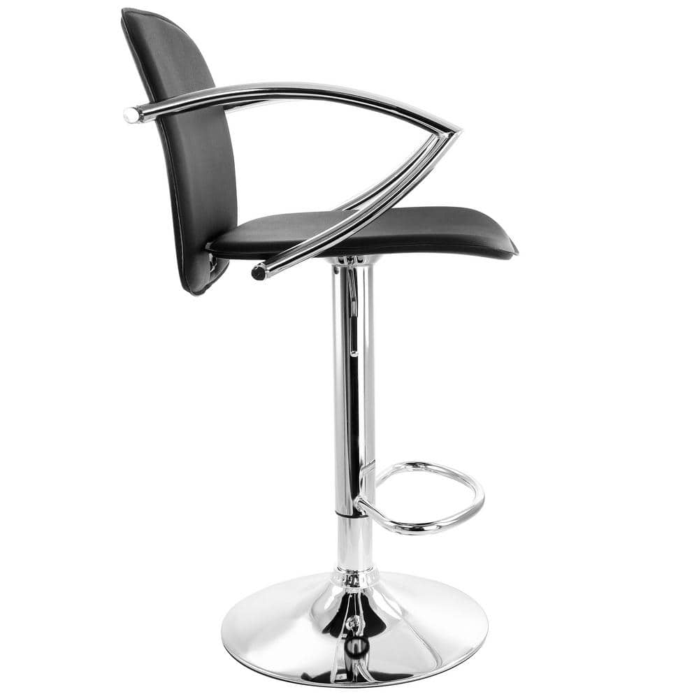 Elama 2-Piece Adjustable Faux Leather 34.25 in. Black Low Back Metal Bar Stool with Chrome Arm Rests and Base 985116748M