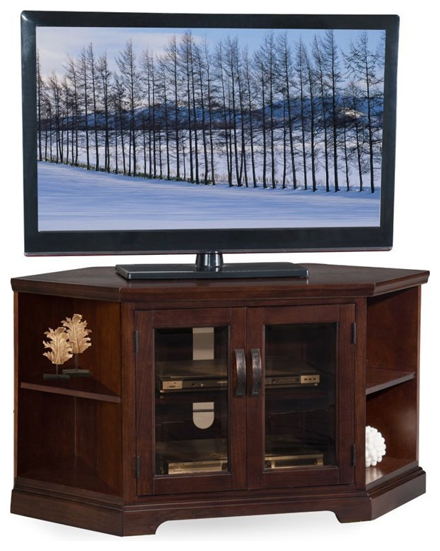 Leick Riley Holliday 46 quotCorner TV Stand in Chocolate Cherry   Traditional   Entertainment Centers And Tv Stands   by Homesquare  Houzz